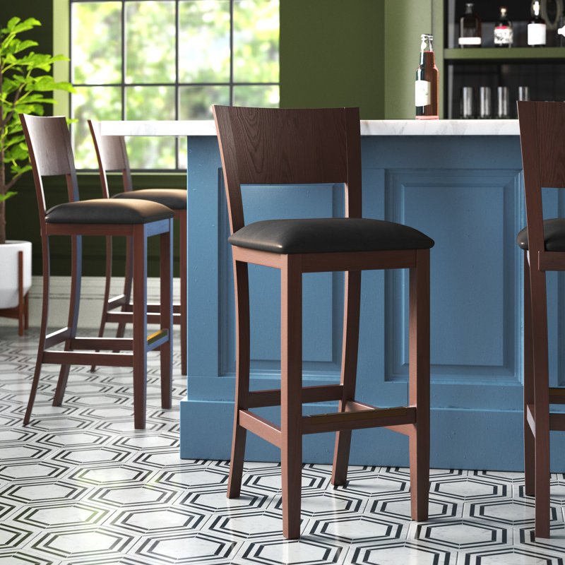 Upholstered Counter Stool with Solid Wood Frame